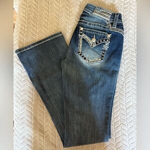 Miss Me Dark Blue Boot Cut Jeans with Embellished Pockets